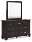 Covetown California King Panel Bed with Mirrored Dresser, Chest and 2 Nightstands