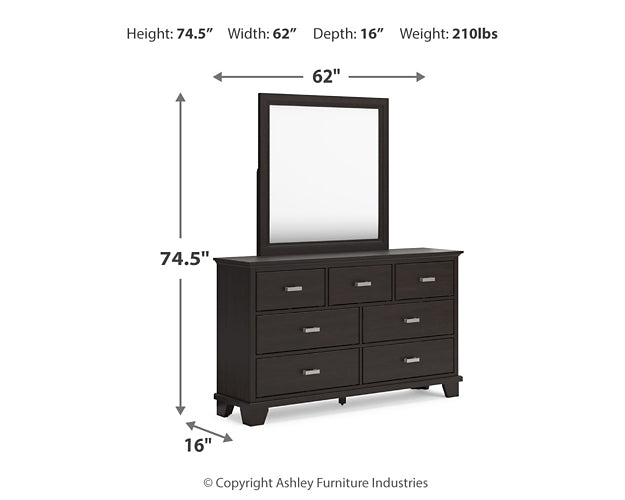 Covetown King Panel Bed with Mirrored Dresser