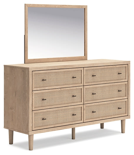 Cielden Full Upholstered Panel Bed with Mirrored Dresser and 2 Nightstands