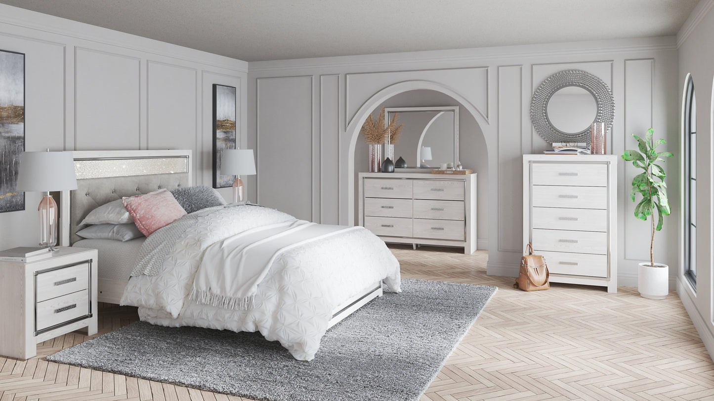 Altyra Queen Panel Bed with Mirrored Dresser, Chest and 2 Nightstands