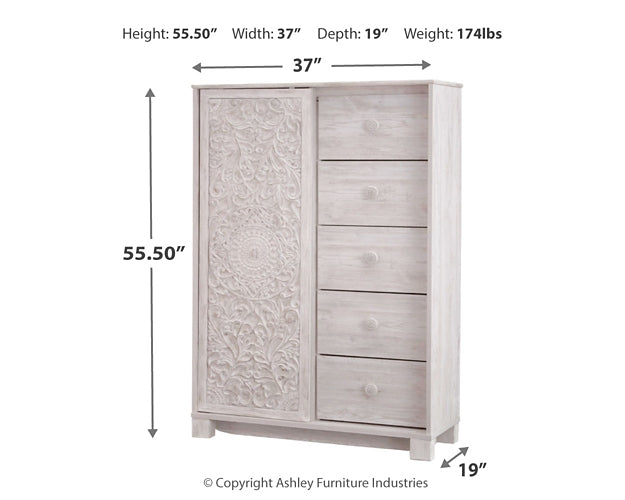 Paxberry King Panel Bed with Mirrored Dresser and Chest