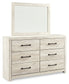 Cambeck King Upholstered Panel Bed with Mirrored Dresser, Chest and 2 Nightstands