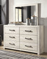 Cambeck King/California King Upholstered Panel Headboard with Mirrored Dresser, Chest and Nightstand