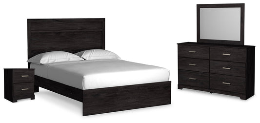 Belachime Queen Panel Bed with Mirrored Dresser and Nightstand