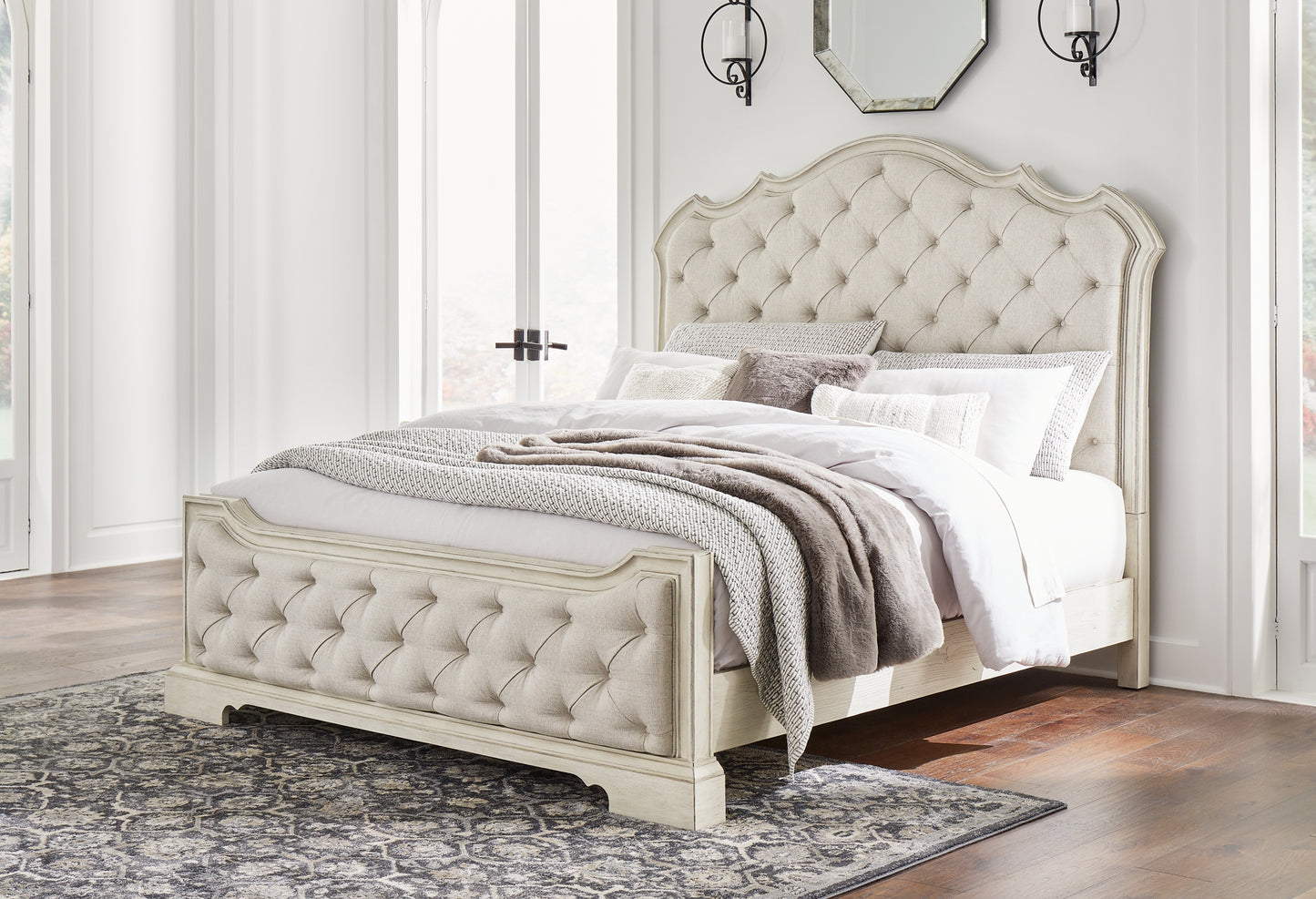 Arlendyne California King Upholstered Bed with Mirrored Dresser