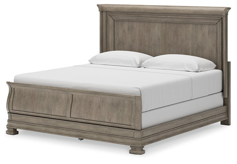 Lexorne King Sleigh Bed with Mirrored Dresser, Chest and 2 Nightstands