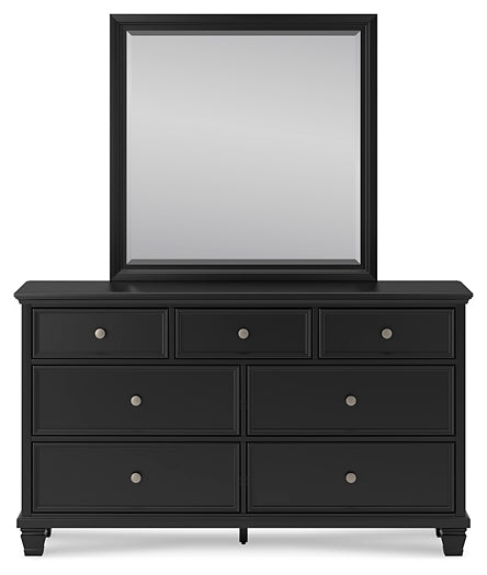 Lanolee King Panel Bed with Mirrored Dresser, Chest and Nightstand