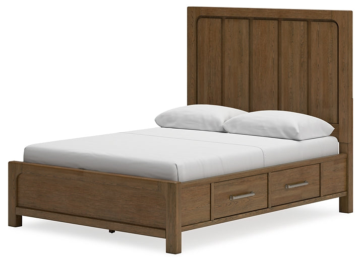 Cabalynn Queen Panel Bed with Storage with Mirrored Dresser and Chest